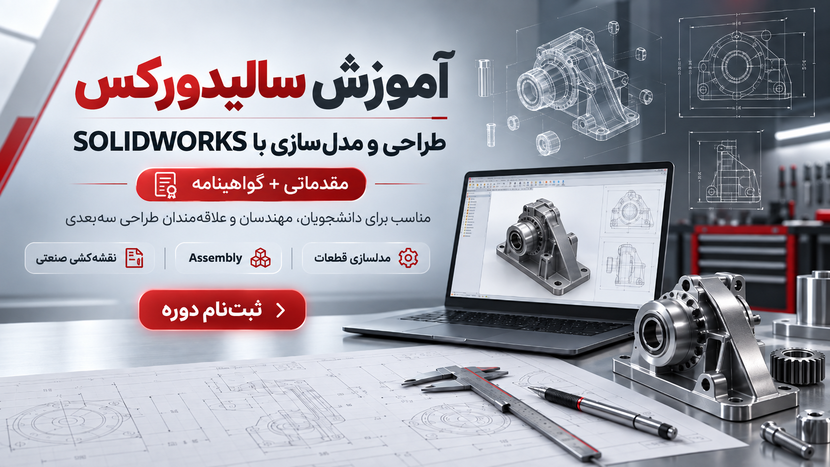 آموزش سالیدورکس – طراحی و مدل‌ سازی - مقدماتی + گواهینامه